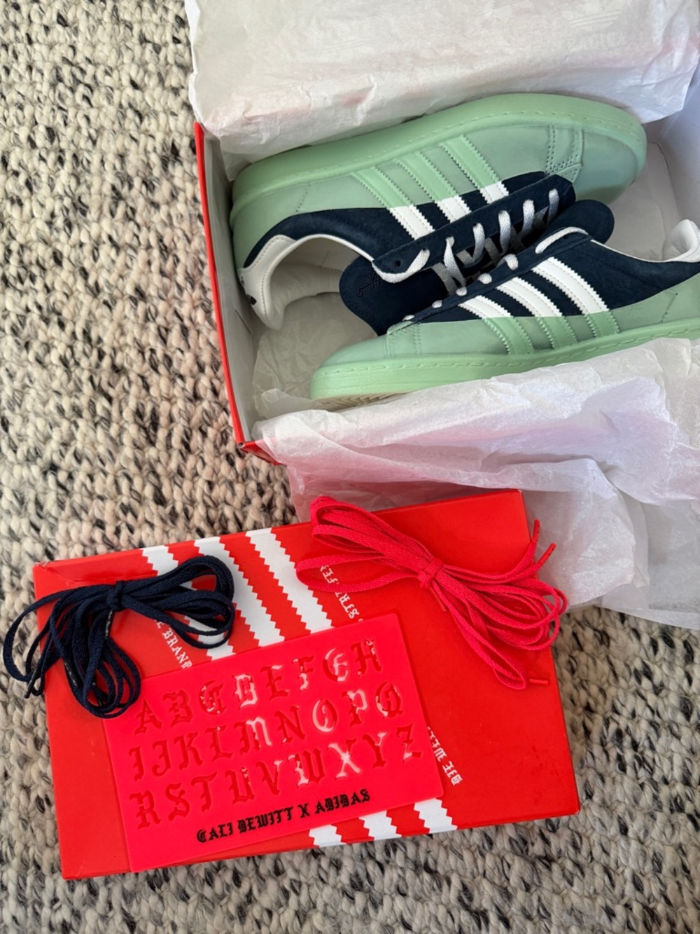 Adidas x Cali Dewitt navy white mint green campus 80s sneakers special edition - Picture 3 of 16